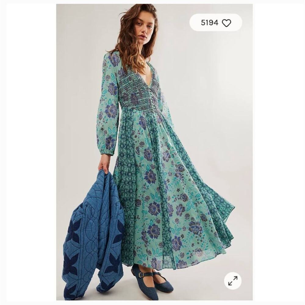 NEW $168 Free People A New Way Blue Floral Maxi Dress Small